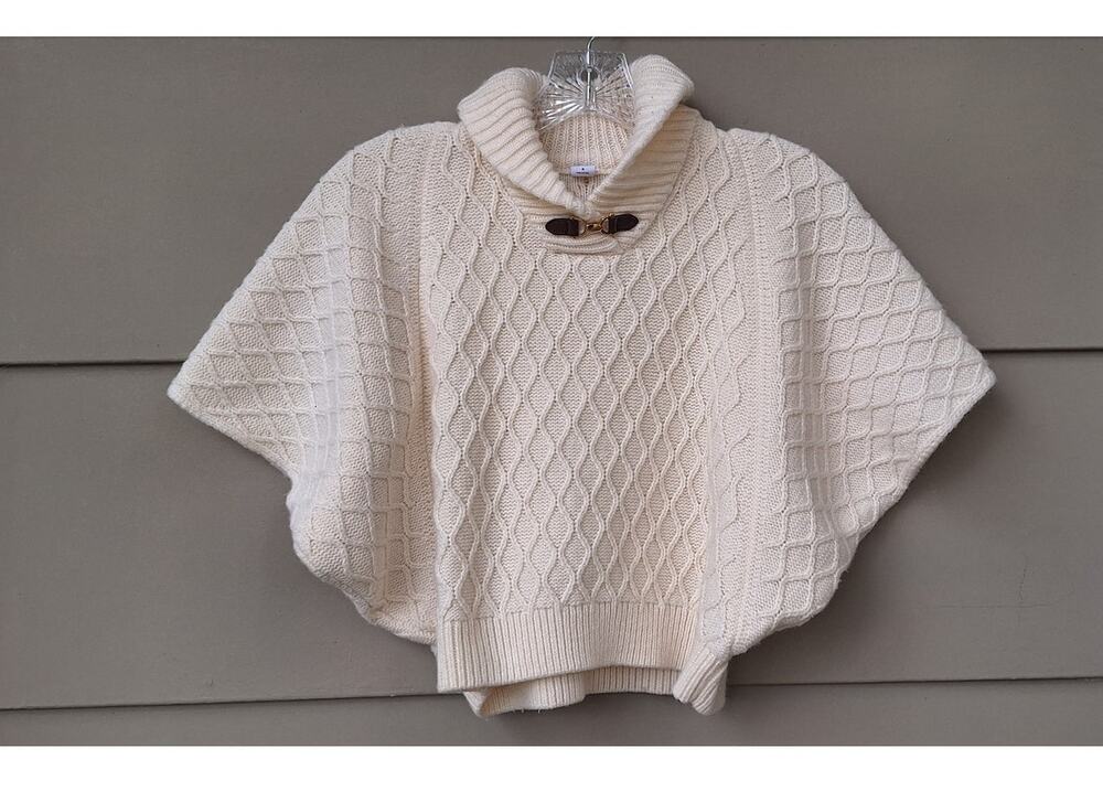 Janie and Jack Girls’ Knit Cape Poncho Sweater Cream Size 4T Roll collar, Buckle